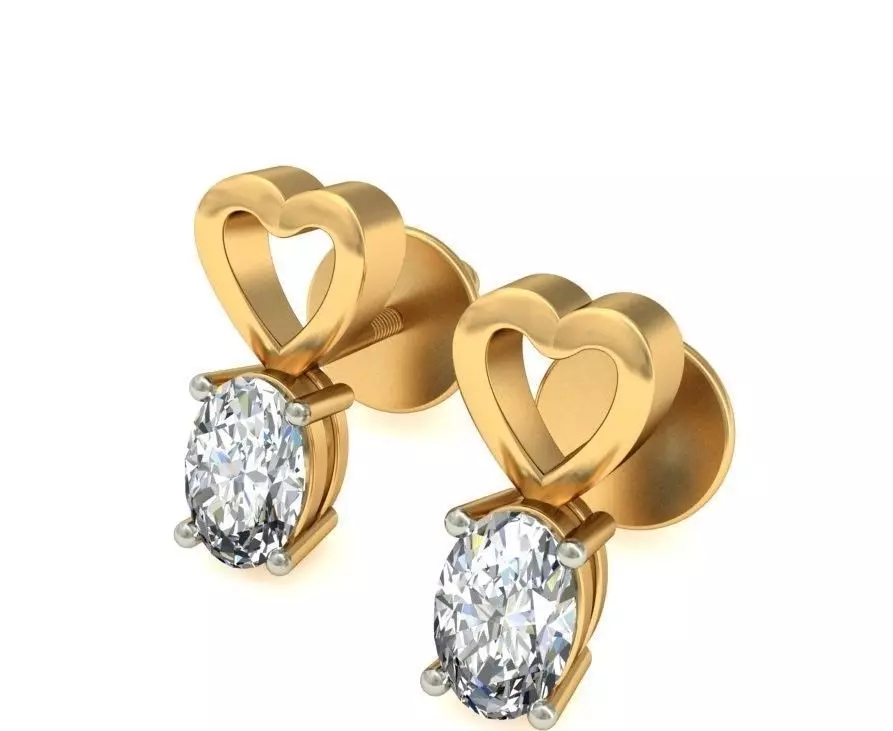 Solitaire Oval Diamond Earrings 3Dm STL OBJ FBX Render Details 3D print model_0
