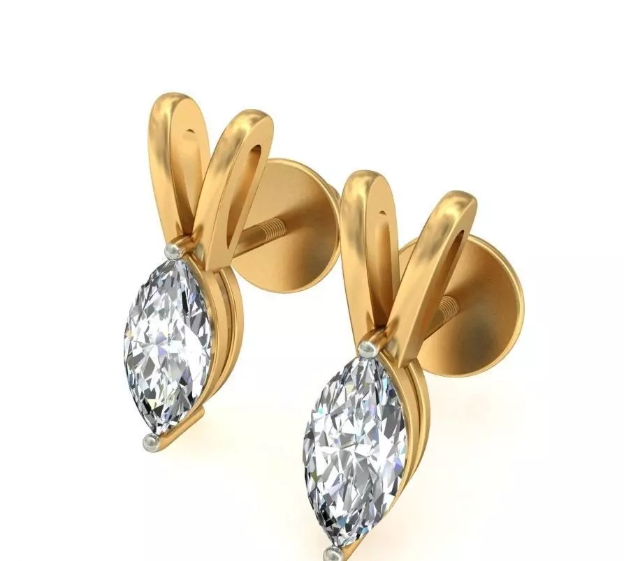 Solitaire Marquise Diamond Earrings 3Dm STL OBJ FBX Details 3D print model_0