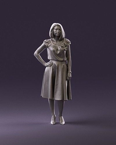 001020 woman in whie blouse blue skirt 3D Print Ready 3D print model