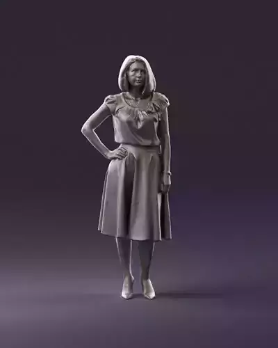 001020 woman in whie blouse blue skirt 3D Print Ready
