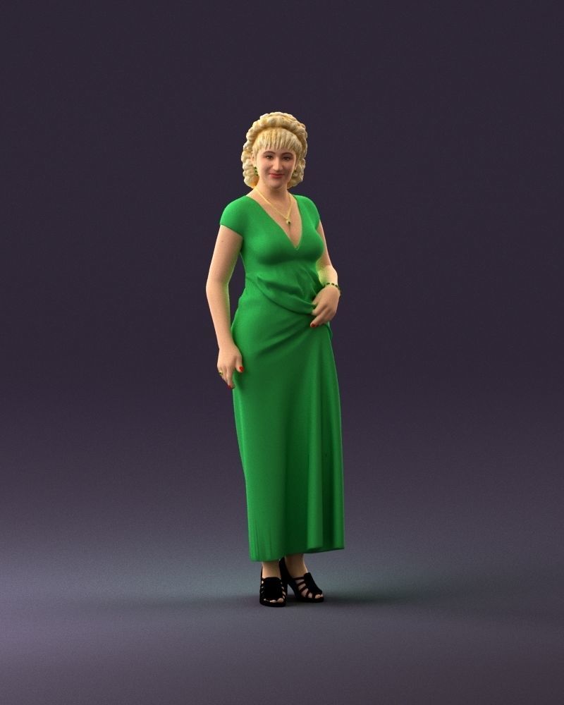 001021 blonde woman in long green dress 3D Print Ready 3D print model_13