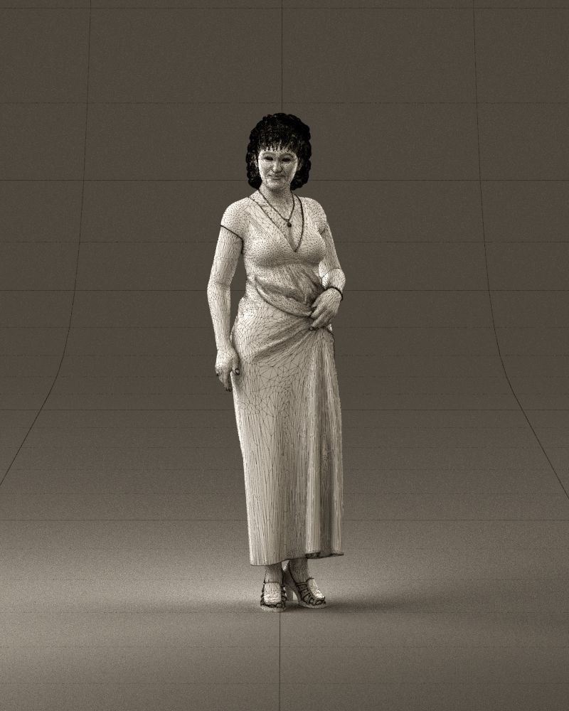 001021 blonde woman in long green dress 3D Print Ready 3D print model_24