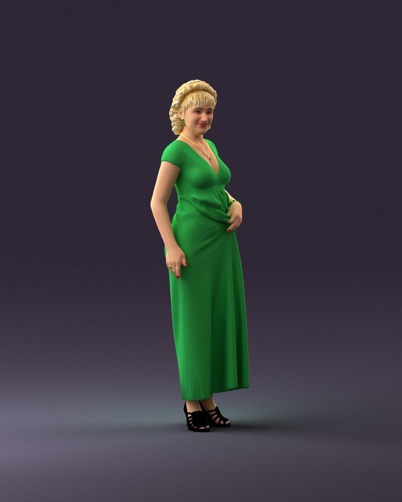 001021 blonde woman in long green dress 3D Print Ready 3D print model_14