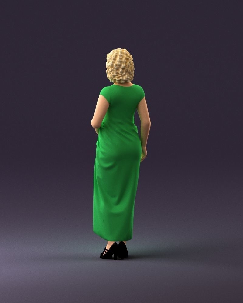 001021 blonde woman in long green dress 3D Print Ready 3D print model_18