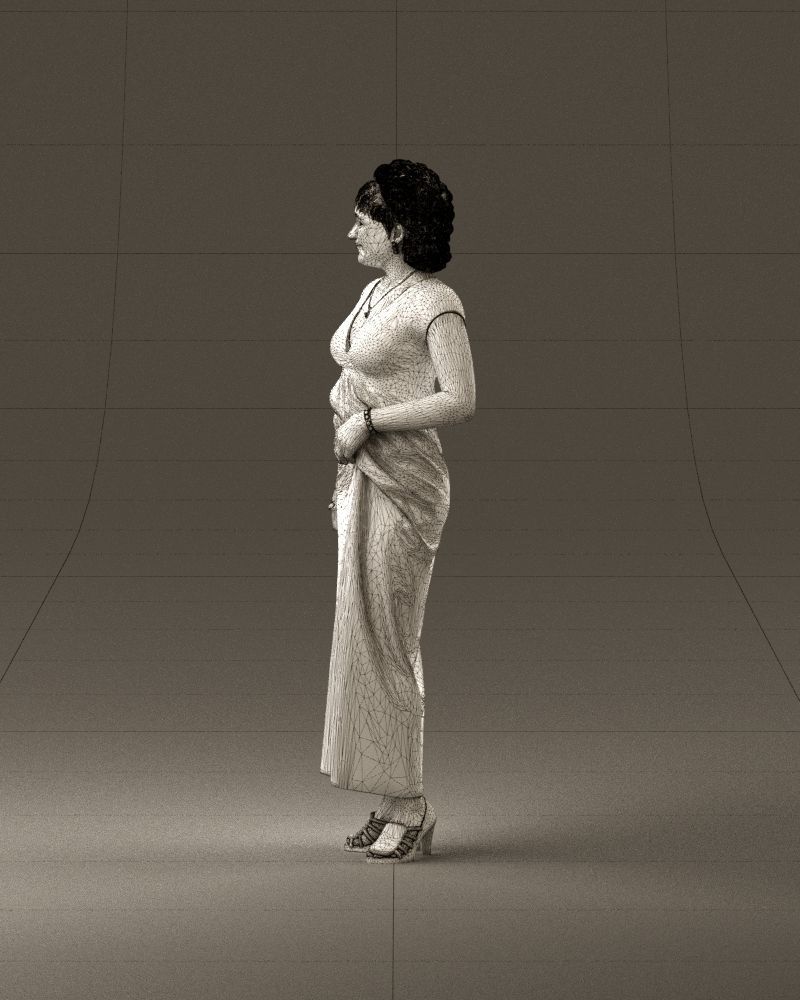 001021 blonde woman in long green dress 3D Print Ready 3D print model_32