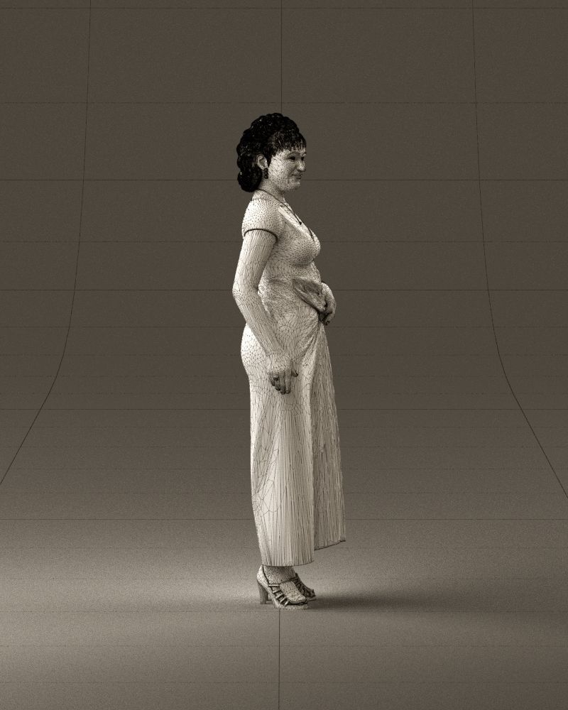 001021 blonde woman in long green dress 3D Print Ready 3D print model_27