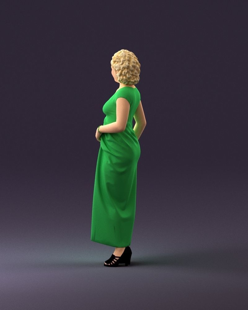 001021 blonde woman in long green dress 3D Print Ready 3D print model_19