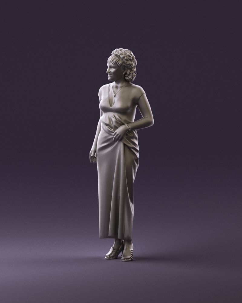 001021 blonde woman in long green dress 3D Print Ready 3D print model_9