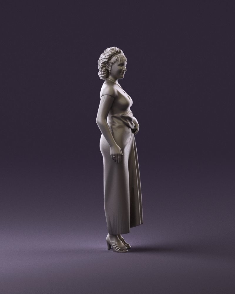 001021 blonde woman in long green dress 3D Print Ready 3D print model_3