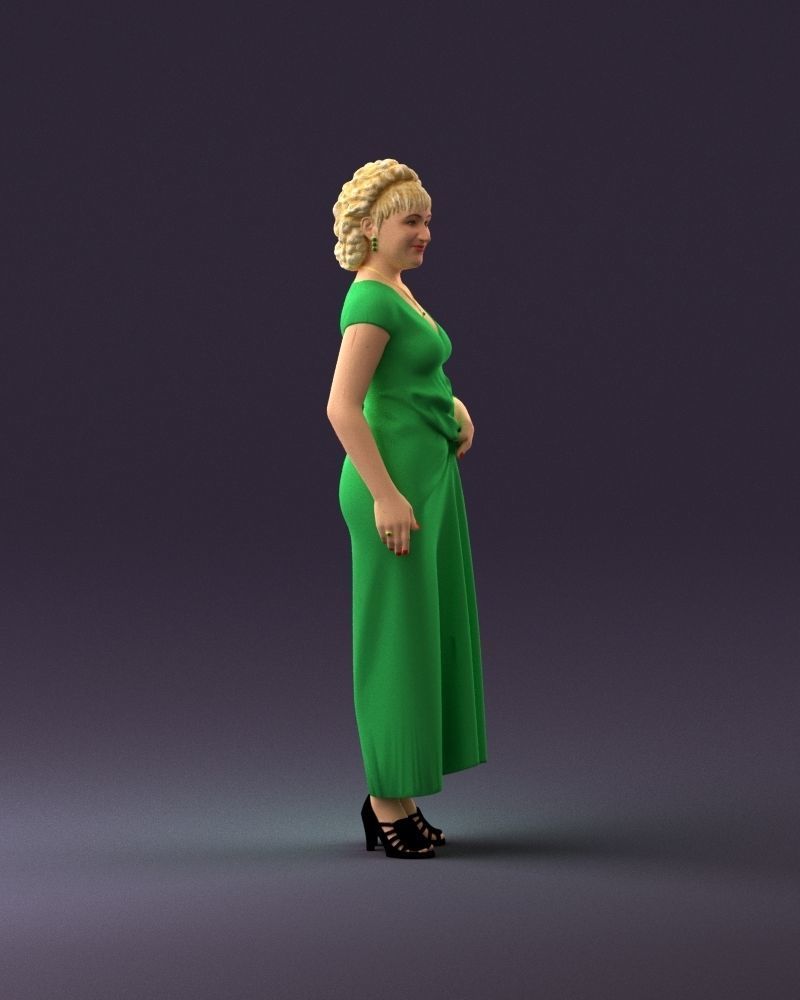 001021 blonde woman in long green dress 3D Print Ready 3D print model_15