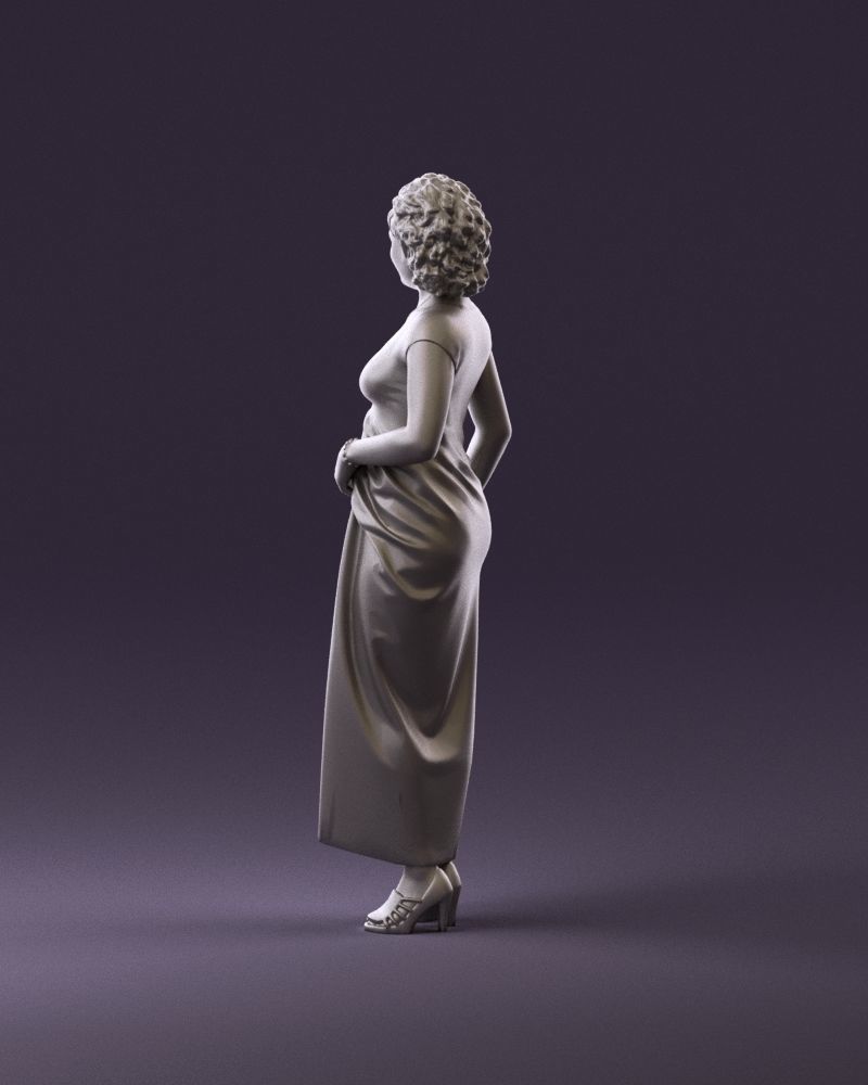 001021 blonde woman in long green dress 3D Print Ready 3D print model_7