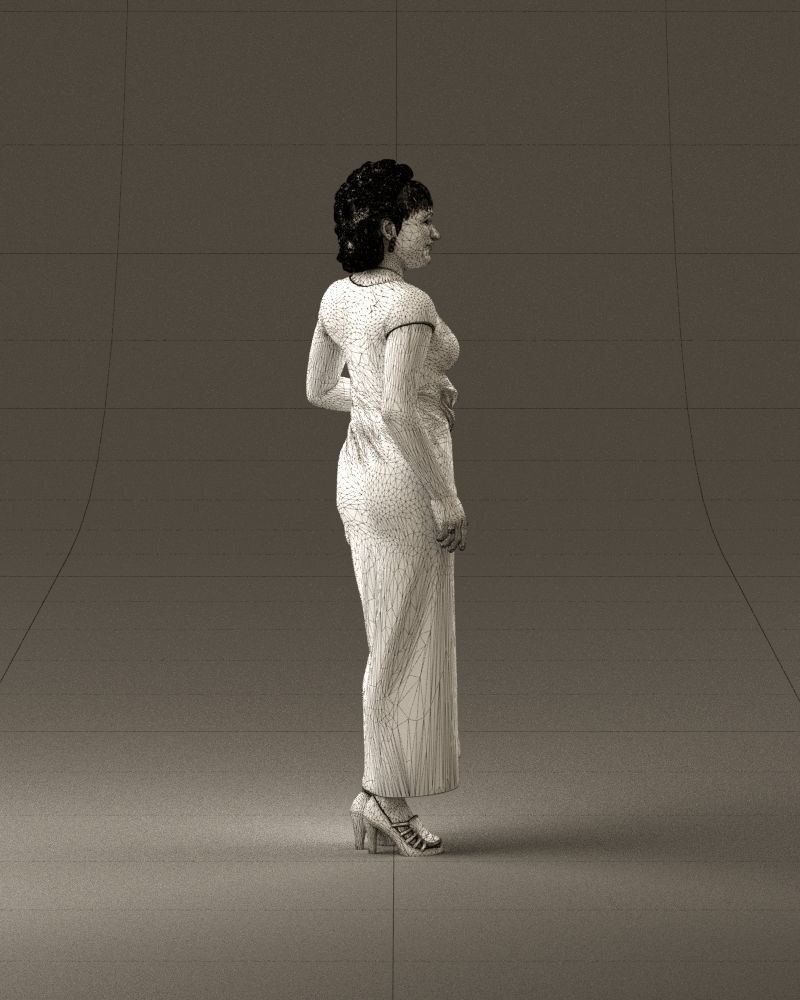 001021 blonde woman in long green dress 3D Print Ready 3D print model_28