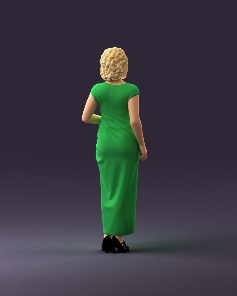 001021 blonde woman in long green dress 3D Print Ready 3D print model_17