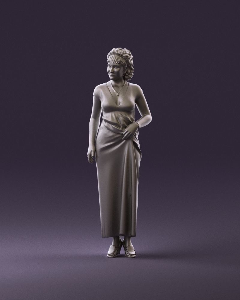 001021 blonde woman in long green dress 3D Print Ready 3D print model_10