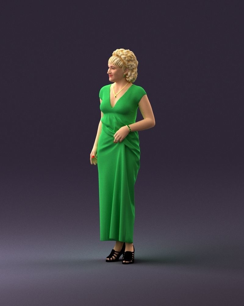 001021 blonde woman in long green dress 3D Print Ready 3D print model_21