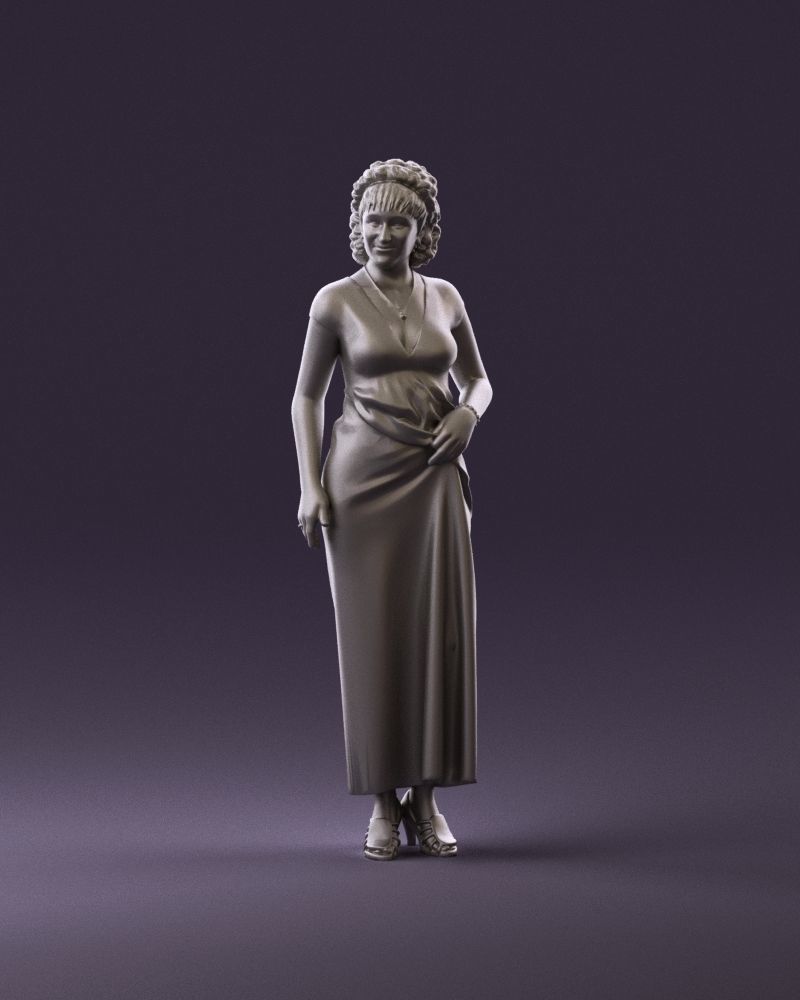 001021 blonde woman in long green dress 3D Print Ready 3D print model_11