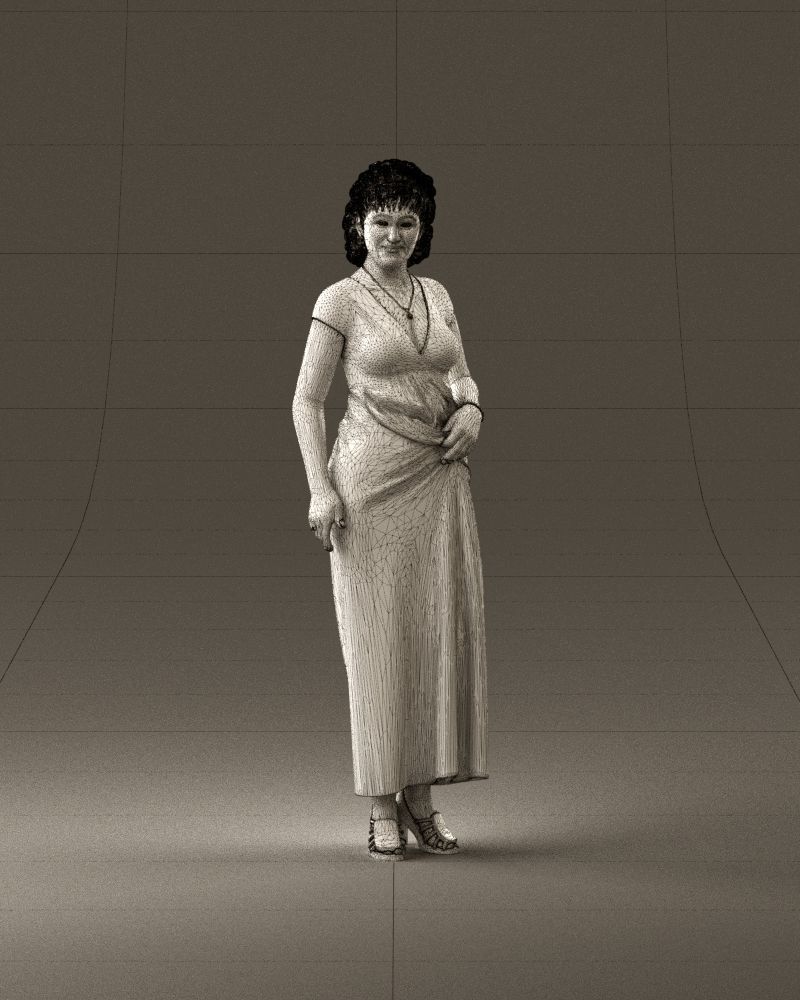 001021 blonde woman in long green dress 3D Print Ready 3D print model_25