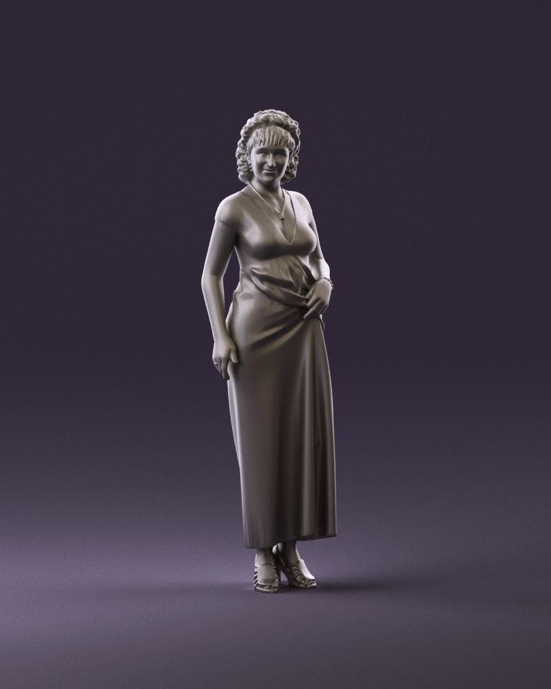 001021 blonde woman in long green dress 3D Print Ready 3D print model_1