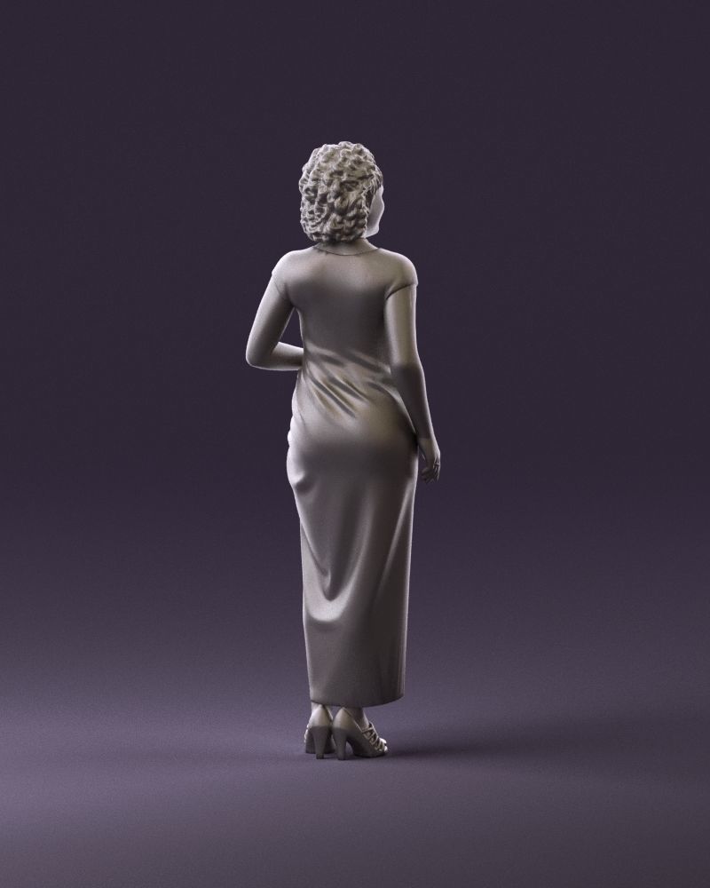 001021 blonde woman in long green dress 3D Print Ready 3D print model_5