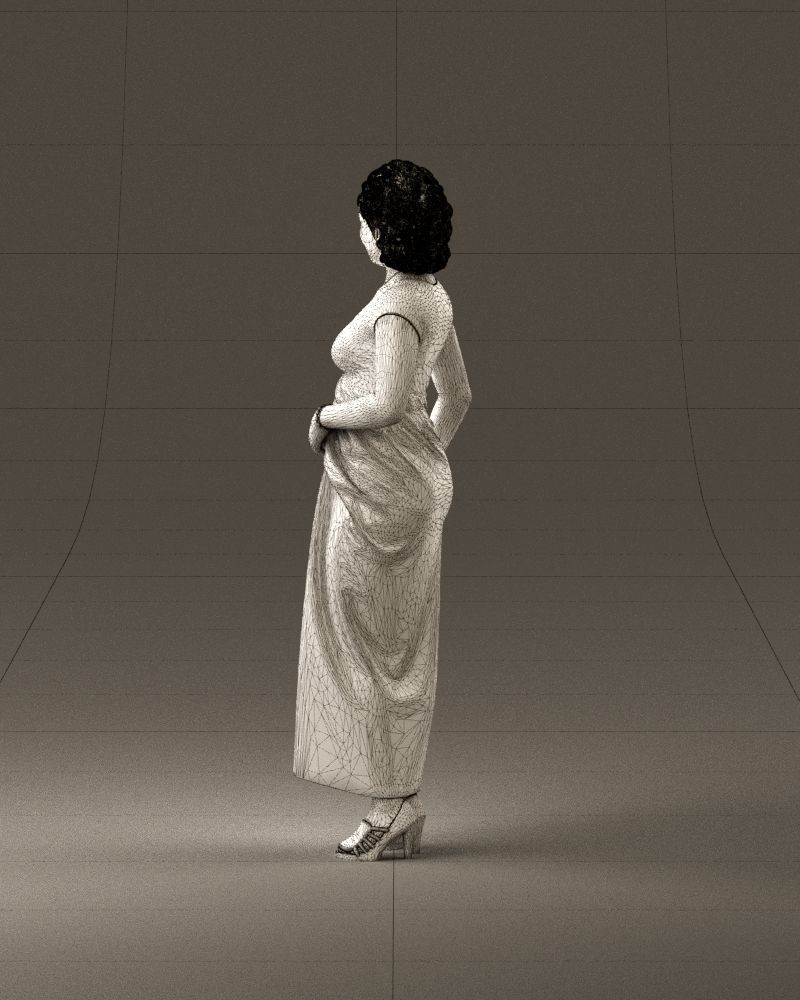 001021 blonde woman in long green dress 3D Print Ready 3D print model_31