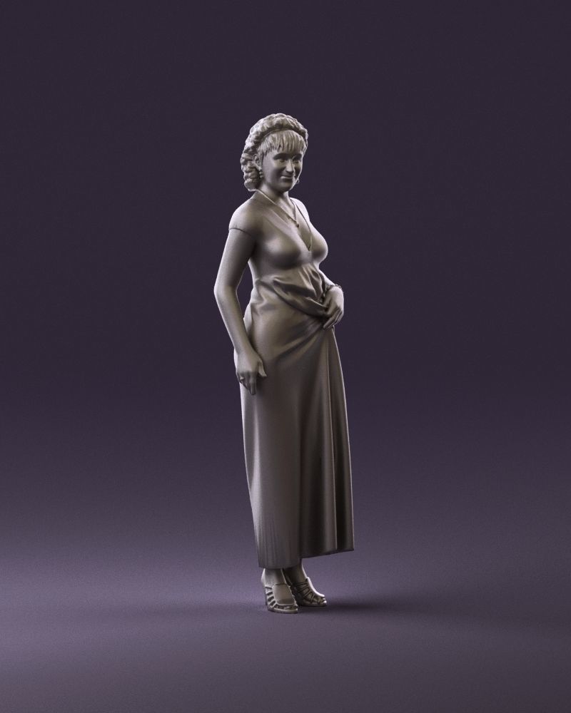 001021 blonde woman in long green dress 3D Print Ready 3D print model_2