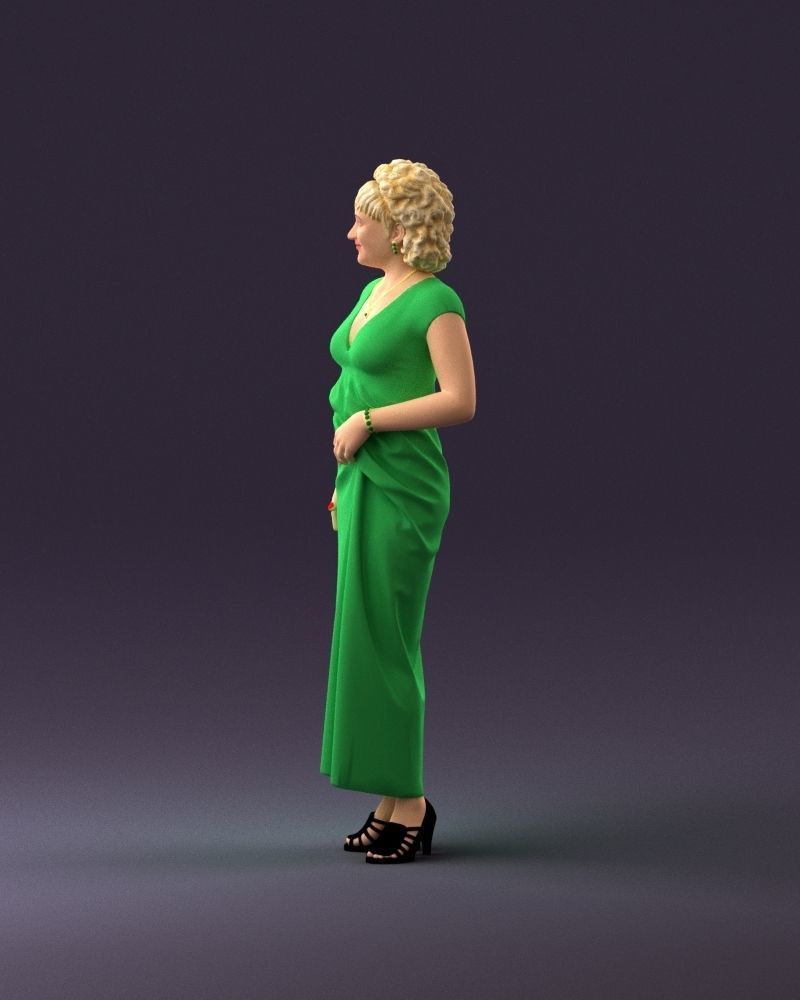 001021 blonde woman in long green dress 3D Print Ready 3D print model_20