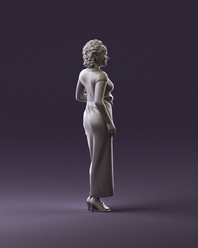 001021 blonde woman in long green dress 3D Print Ready 3D print model_4