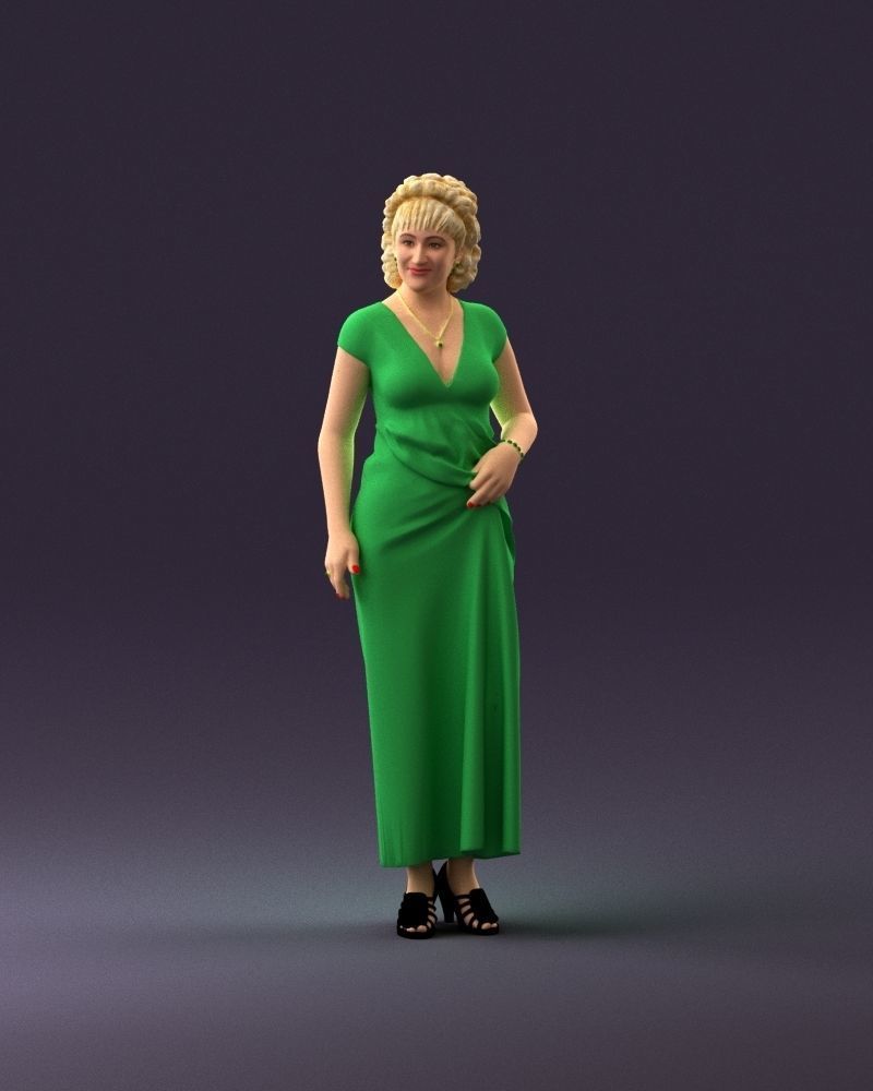 001021 blonde woman in long green dress 3D Print Ready 3D print model_23