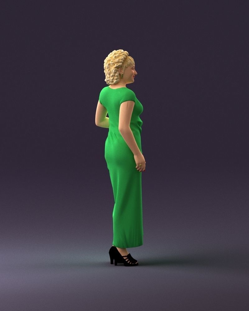 001021 blonde woman in long green dress 3D Print Ready 3D print model_16