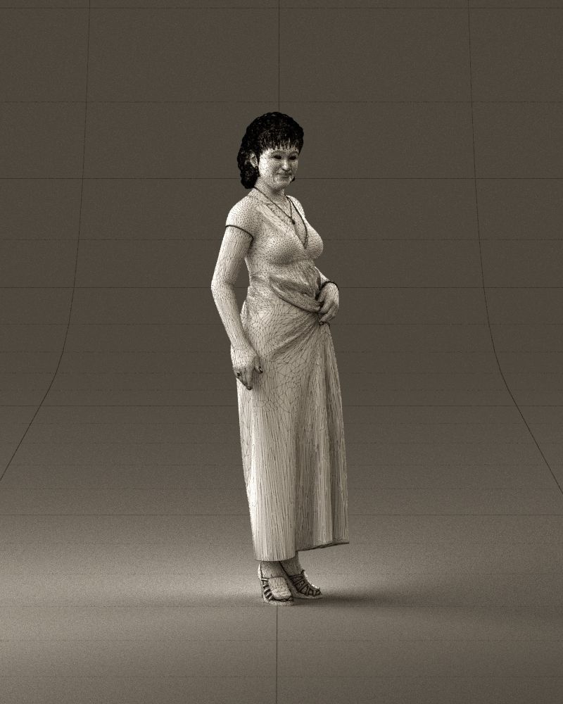 001021 blonde woman in long green dress 3D Print Ready 3D print model_26