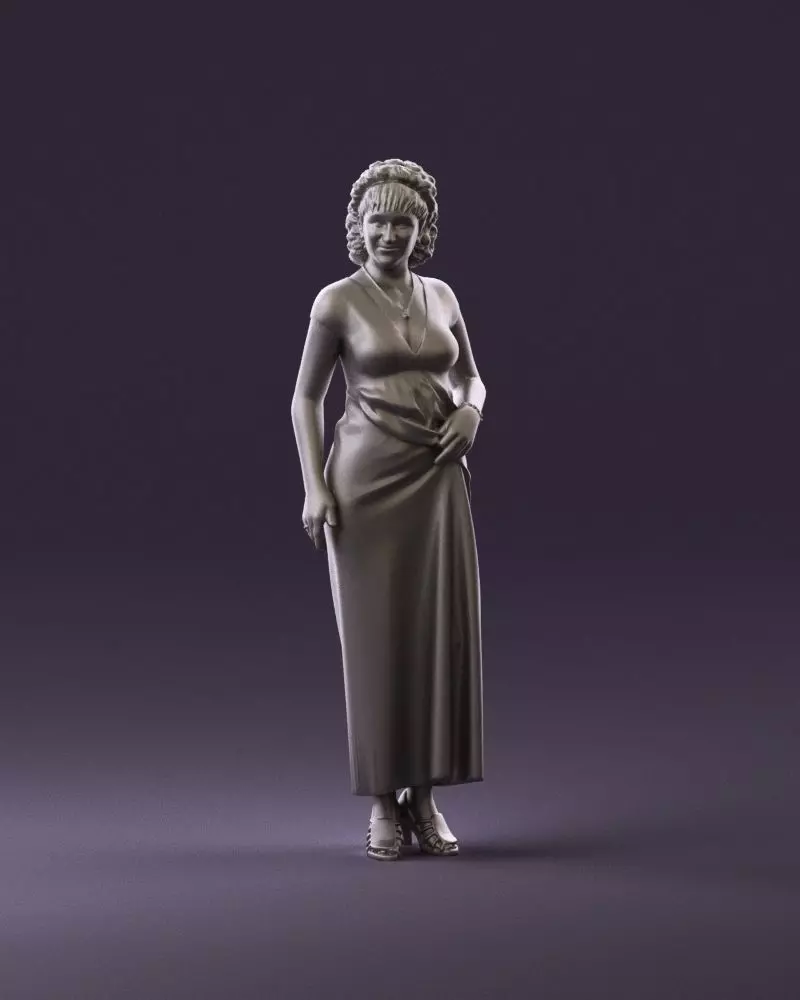 001021 blonde woman in long green dress 3D Print Ready 3D print model_0