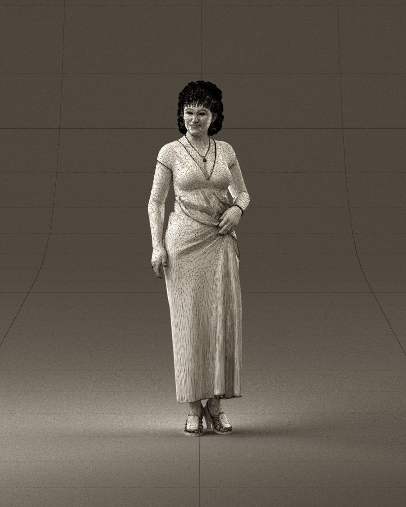 001021 blonde woman in long green dress 3D Print Ready 3D print model_35