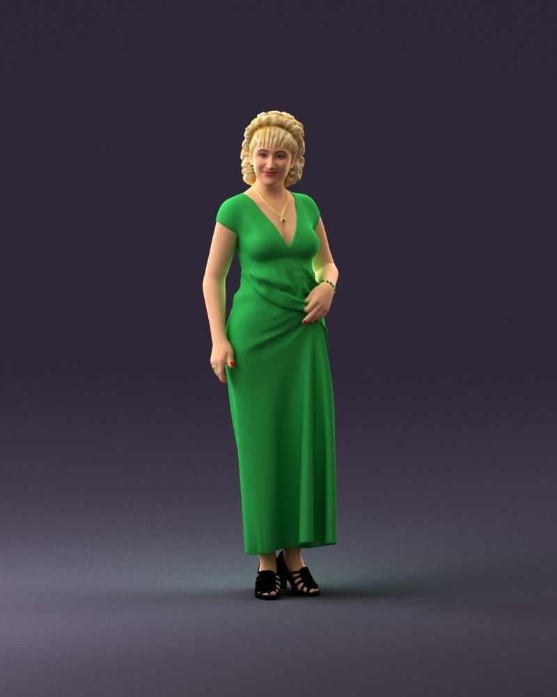 001021 blonde woman in long green dress 3D Print Ready 3D print model_12