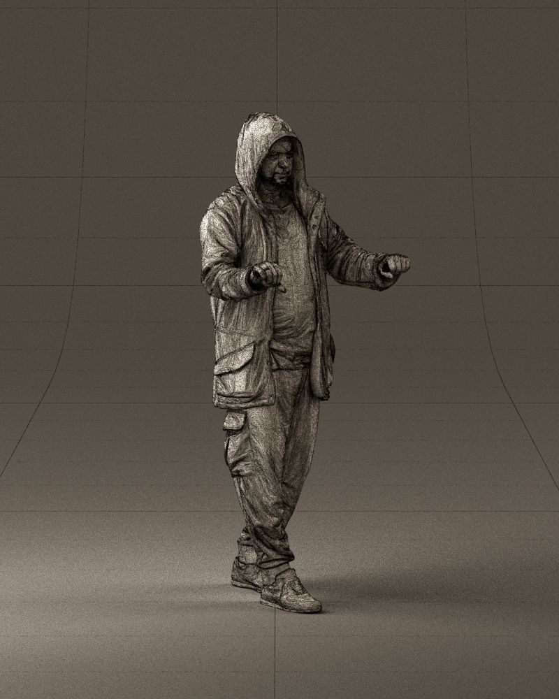001022 man in fool black jacket with hood 3D model_26