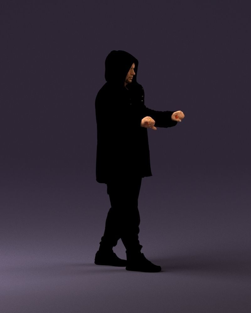 001022 man in fool black jacket with hood 3D model_3