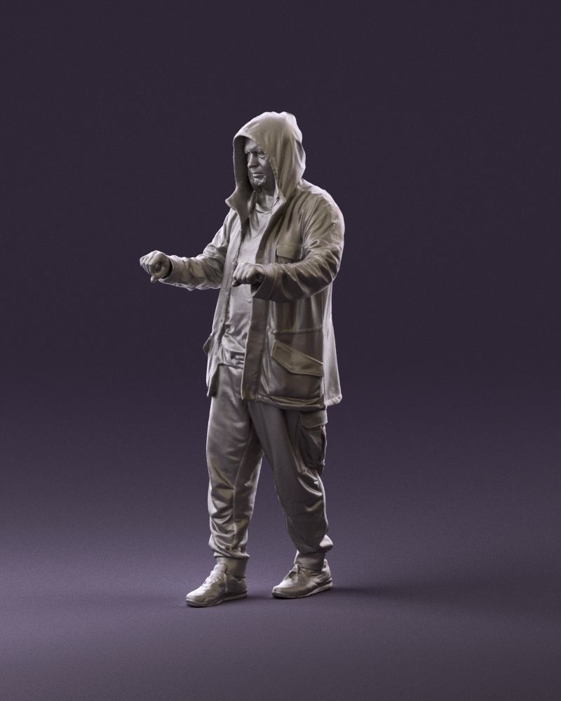 001022 man in fool black jacket with hood 3D model_21