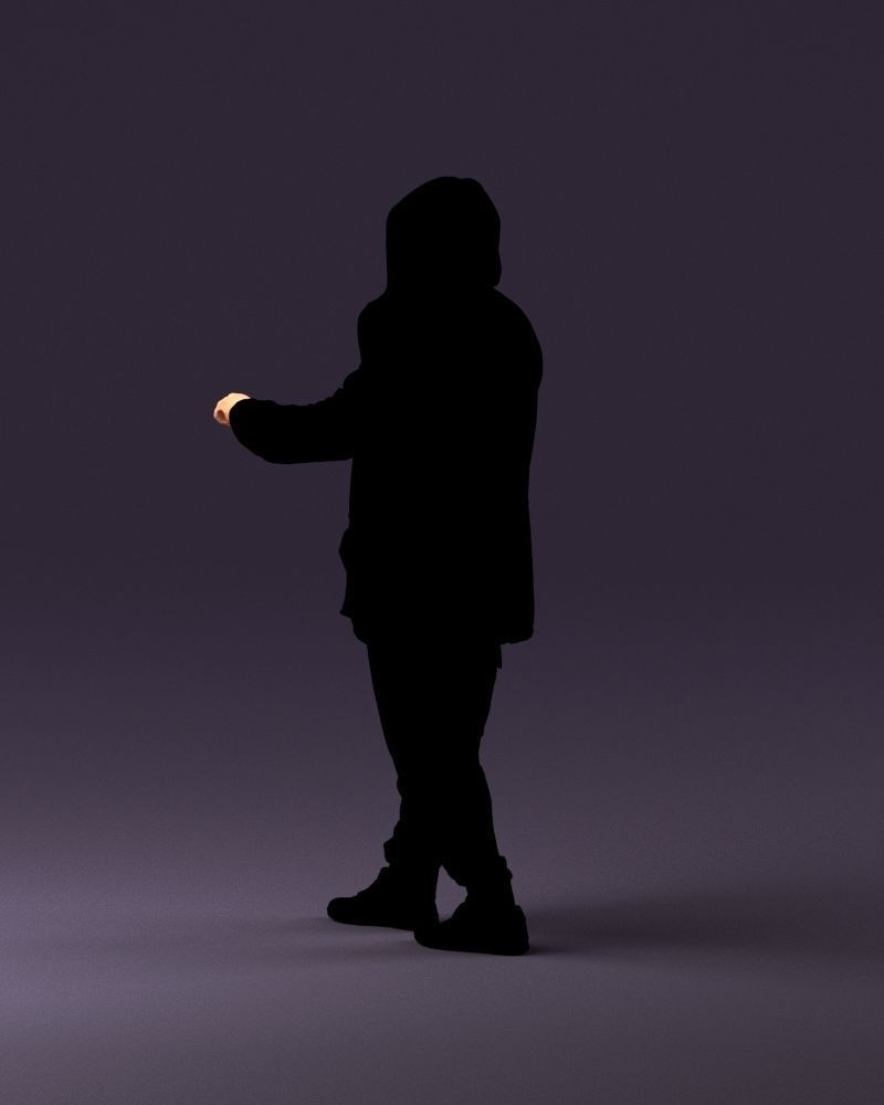 001022 man in fool black jacket with hood 3D model_7