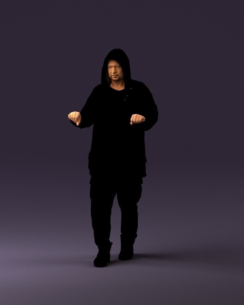 001022 man in fool black jacket with hood 3D model_10