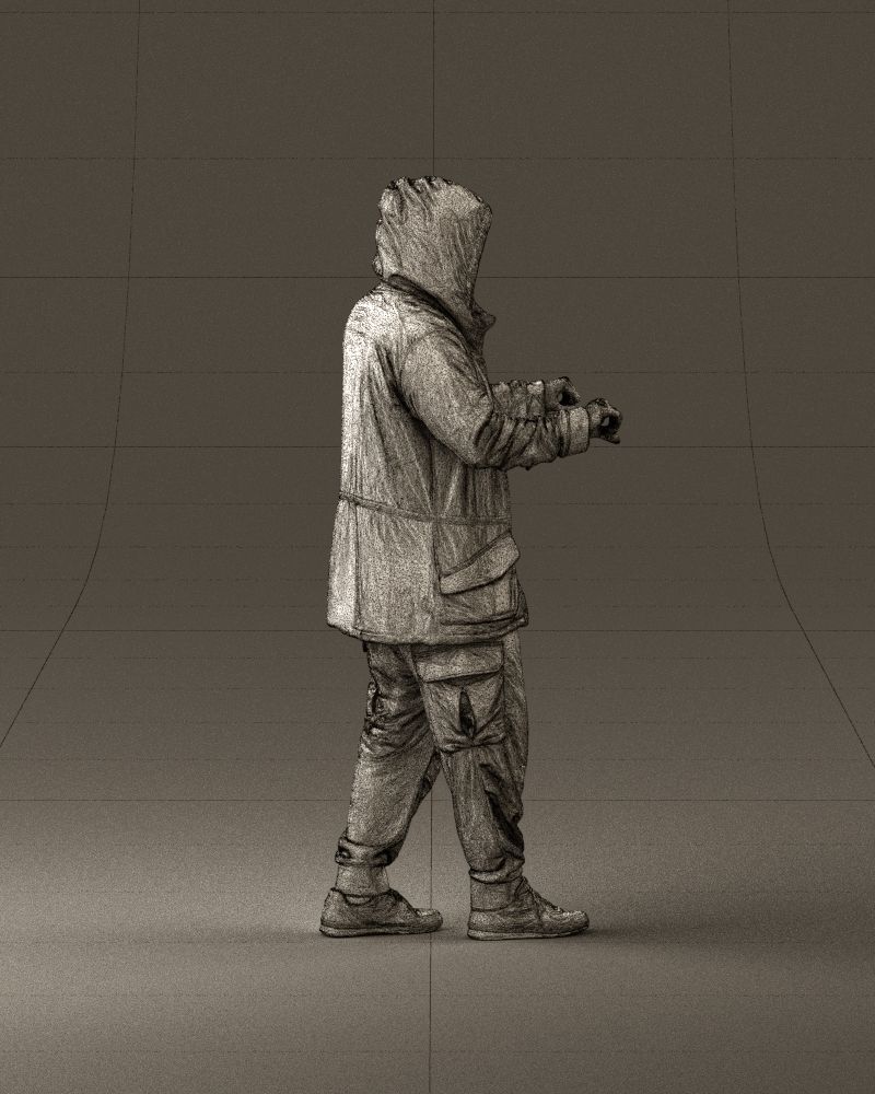 001022 man in fool black jacket with hood 3D model_28