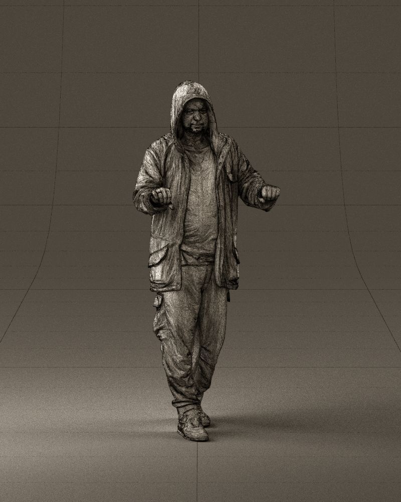001022 man in fool black jacket with hood 3D model_25