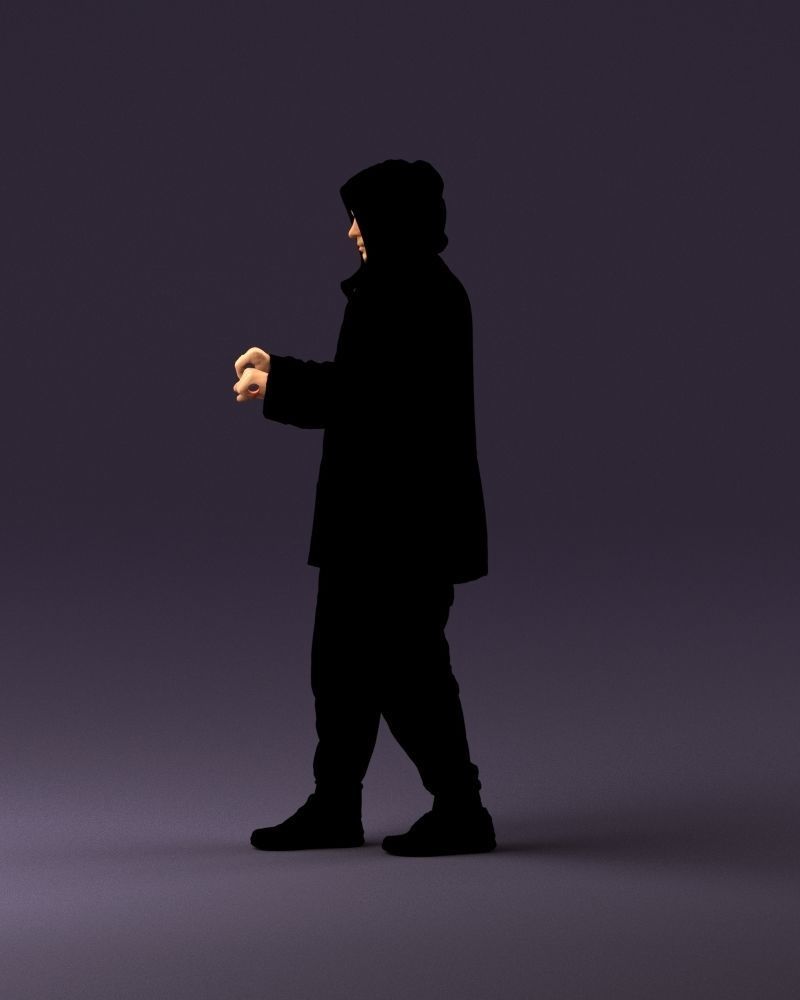 001022 man in fool black jacket with hood 3D model_8