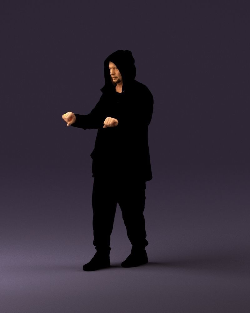 001022 man in fool black jacket with hood 3D model_9