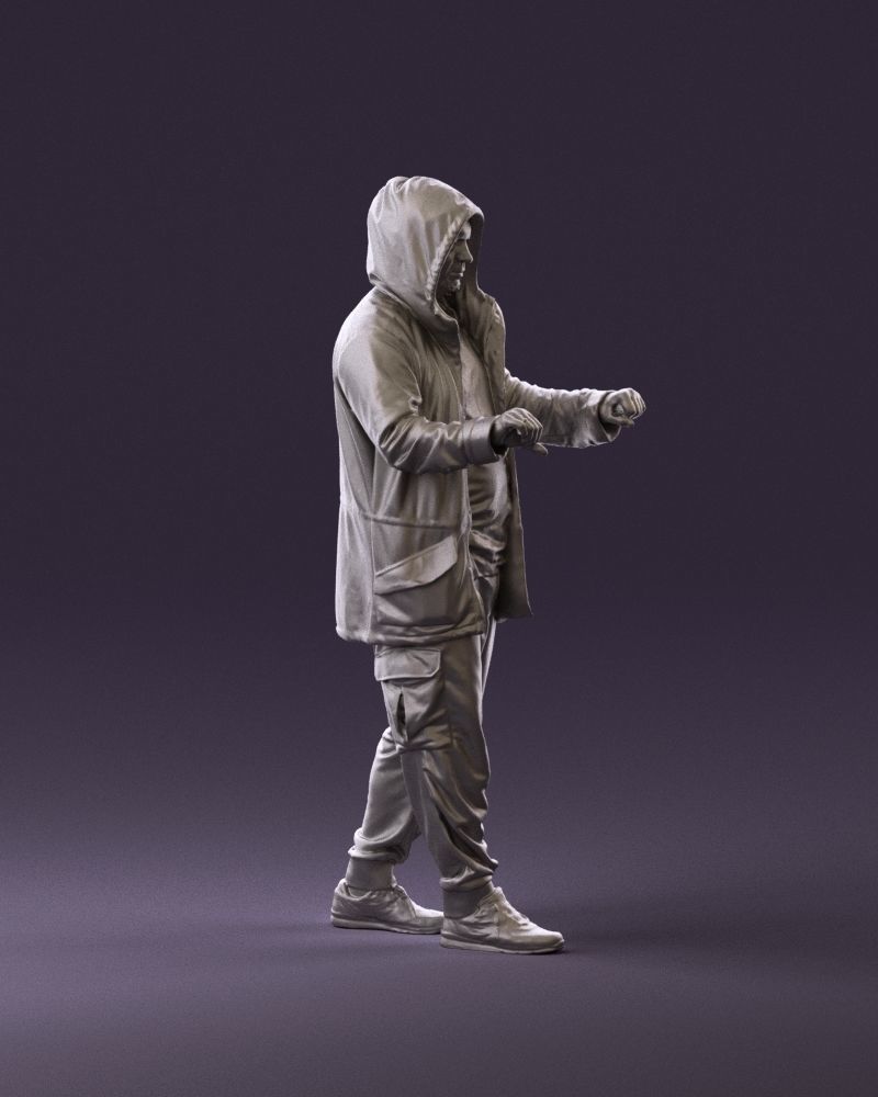 001022 man in fool black jacket with hood 3D model_15