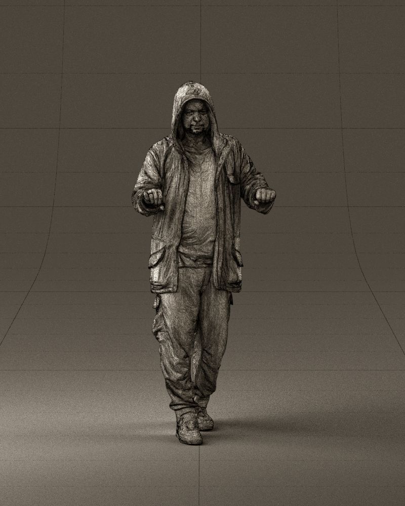 001022 man in fool black jacket with hood 3D model_24