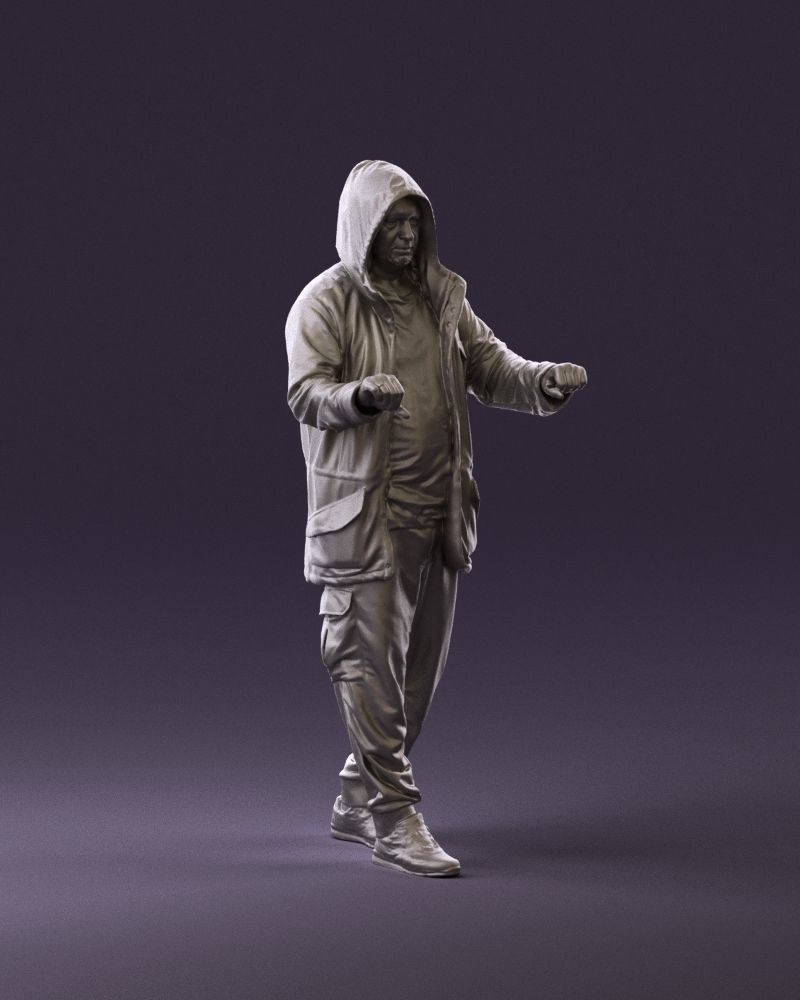 001022 man in fool black jacket with hood 3D model_14