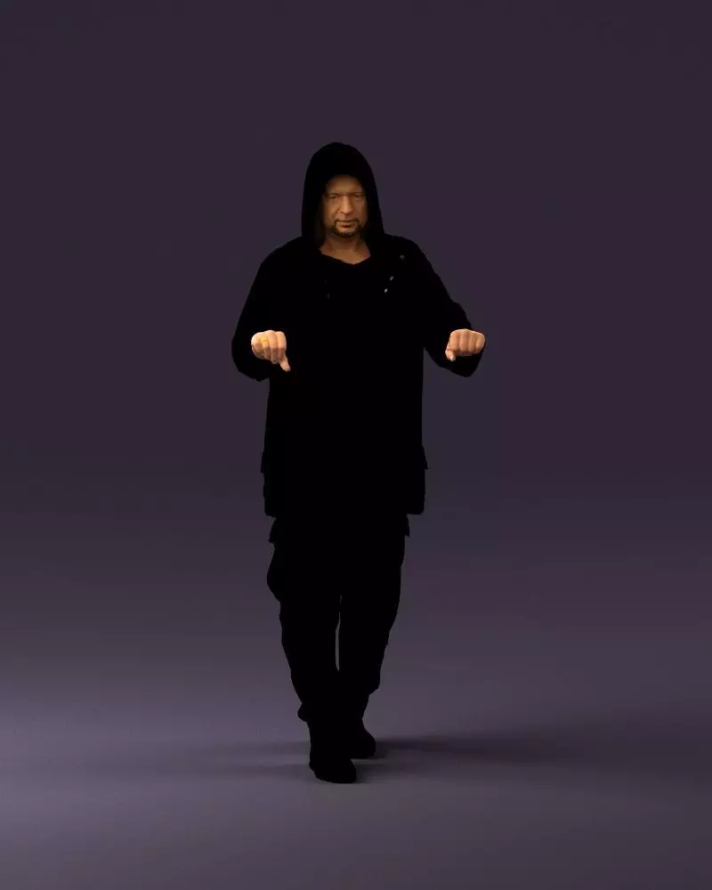 001022 man in fool black jacket with hood 3D model_0