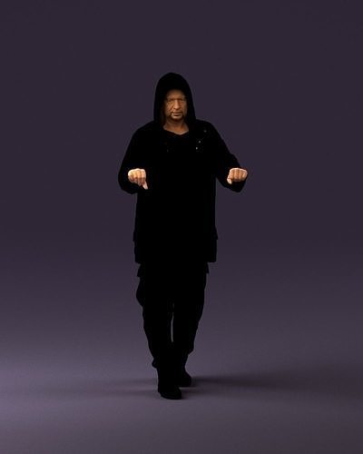 001022 man in fool black jacket with hood 3D model