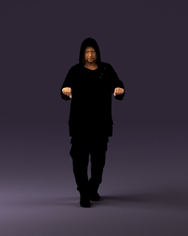 001022 man in fool black jacket with hood 3D model_11