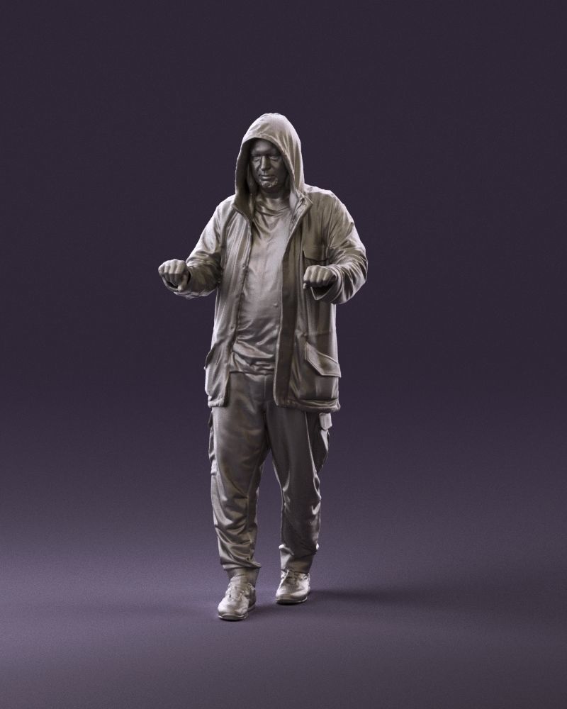 001022 man in fool black jacket with hood 3D model_22