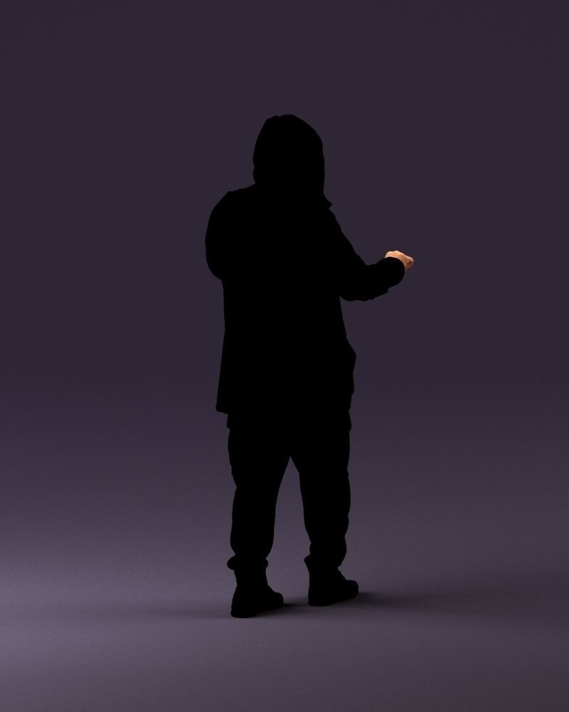 001022 man in fool black jacket with hood 3D model_5